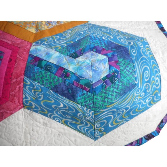 Vintage Patchwork Quilted Wall Hanging Multicolor Abstract Shape cosmic crystals - Picture 4 of 13